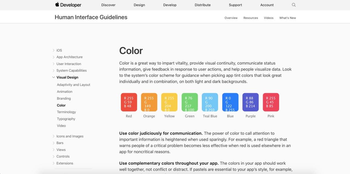 Apple Human Interface Guidelines — Color