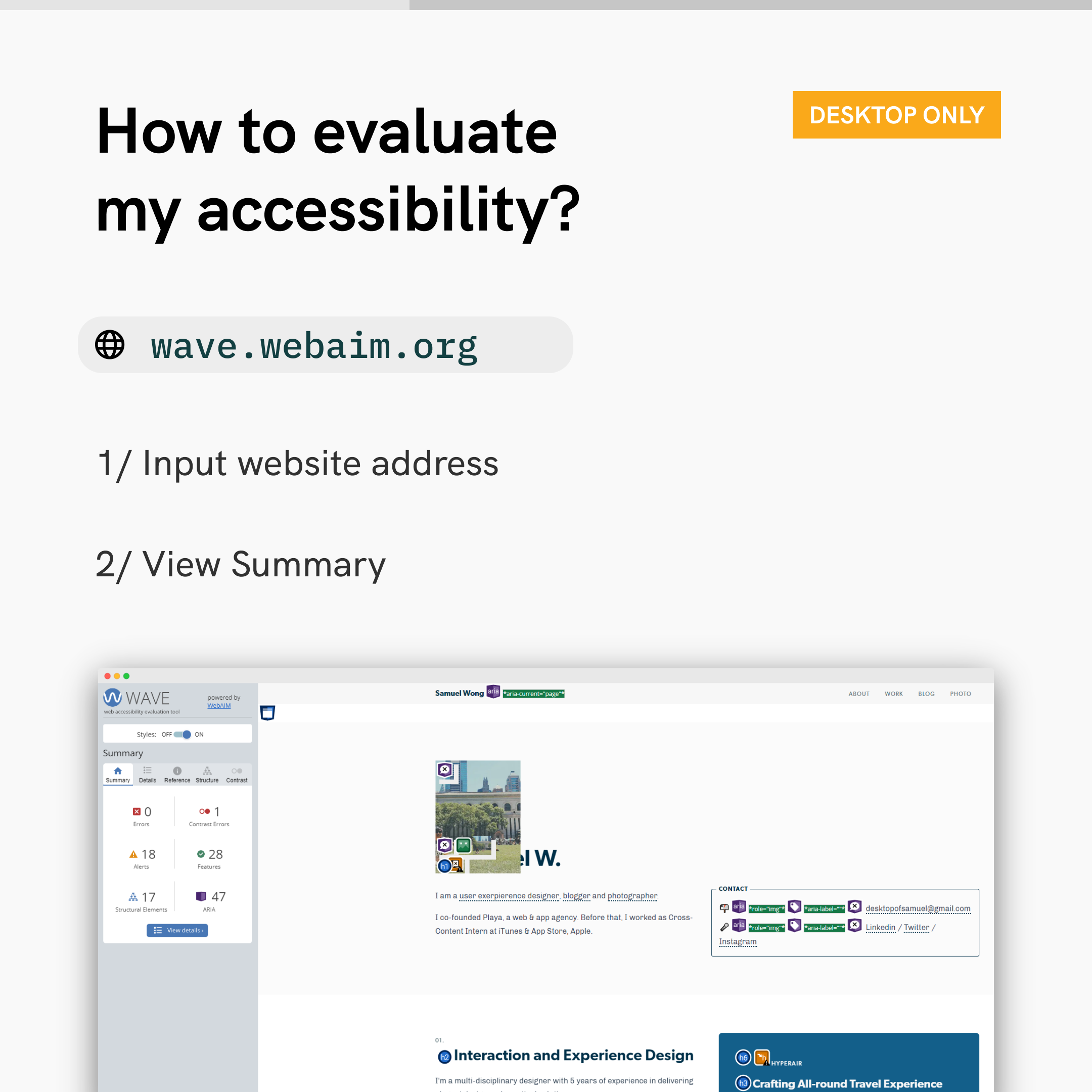 Evaluate my accessibility with Wave WebAim