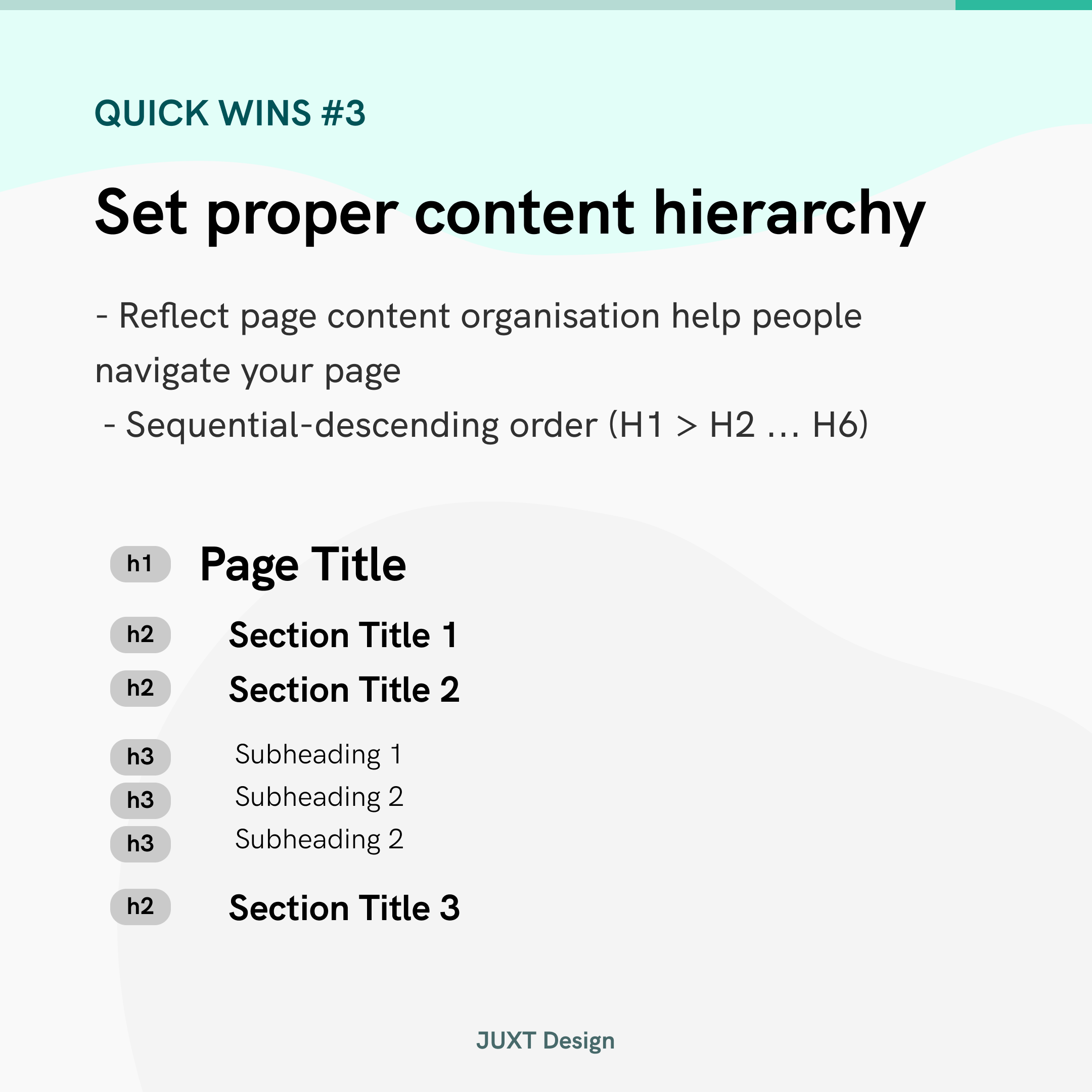 Set proper content hierarchy. Reflect page content organisation help people navigate your page
